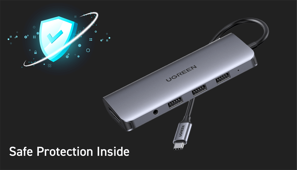 UGREEN USB-Cハブ 10in1には回路の保護システムが内蔵されている